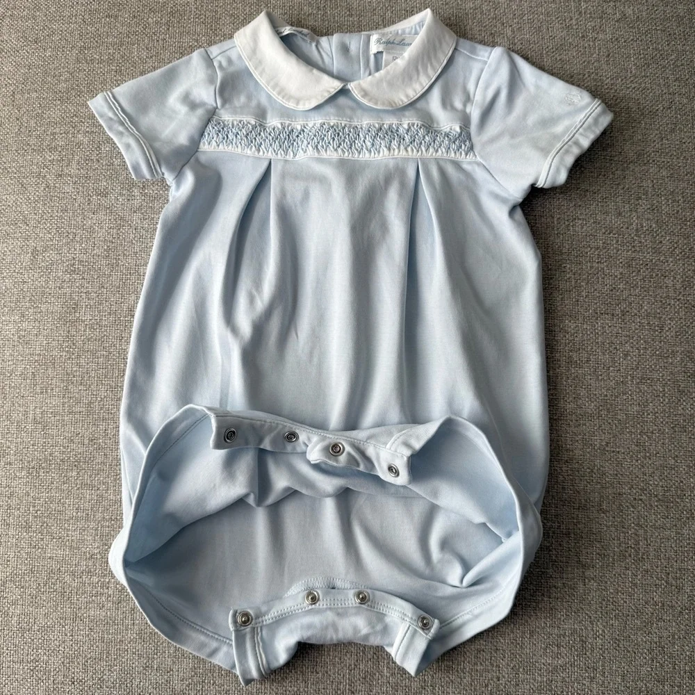 Ralph Lauren Baby Hand Smocked Interlock Shortall